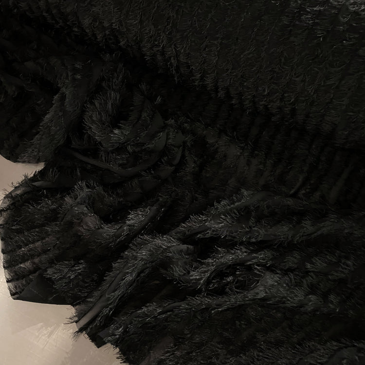 Appliqué Fringe Stripe Chiffon - Black