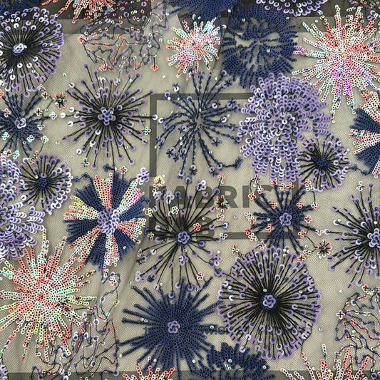 Firework Floral Sequinned Net - Purple