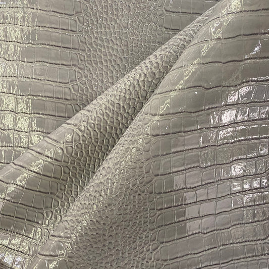Patent Crocodile Faux Leather - Small Pattern - Grey