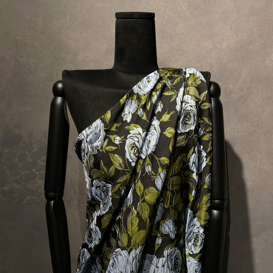 Winter Rose Cloqué Brocade - Powder Blue / Olive Drab / Charcoal