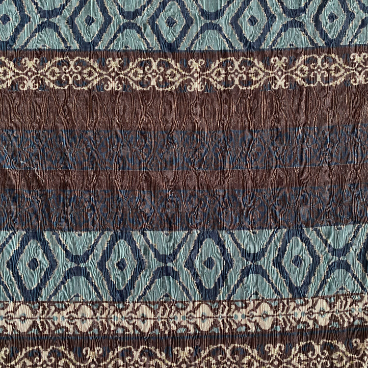 Ikat Woodgrain Plisse Satin - Turquoise / Umber / Cream