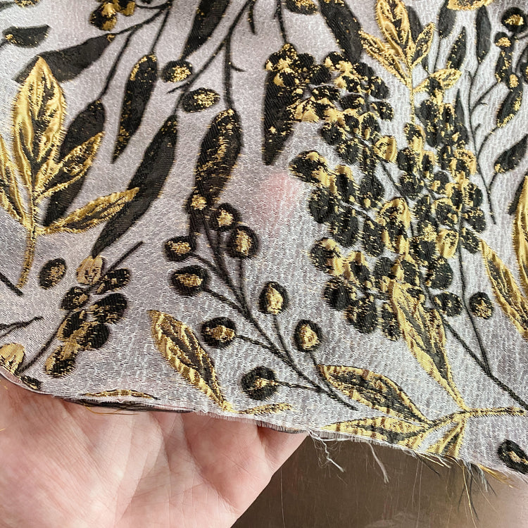Botanical Olive Cloqué Brocade - Metallic Gold / Black / Silver