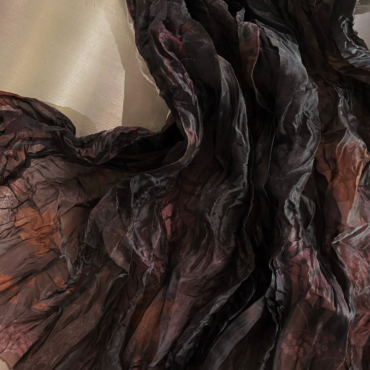 Botanical Crushed Pleated Organza - Dark Umber