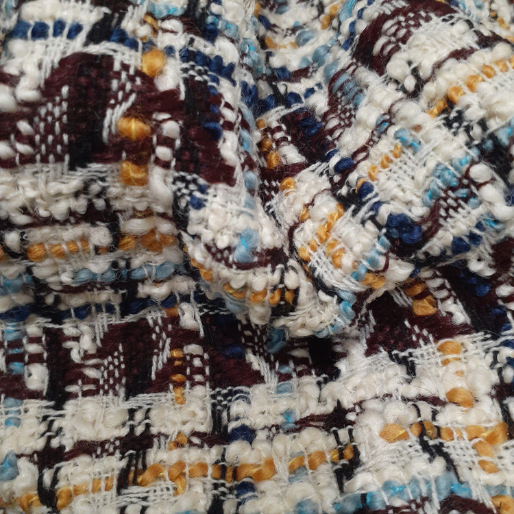 Woven Check Tweed - White/Maroon