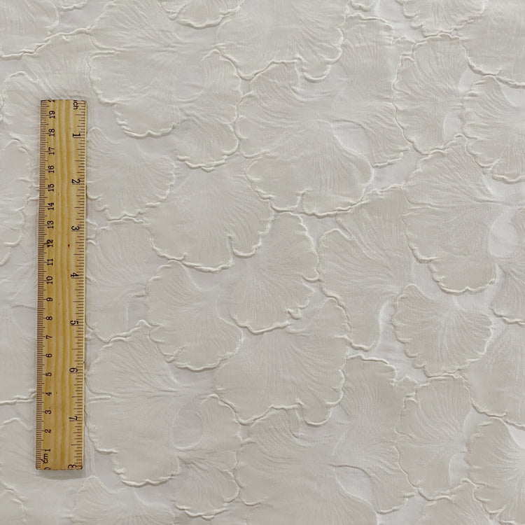 Raised Ginkgo Leaf Satin Brocade - Cream/White