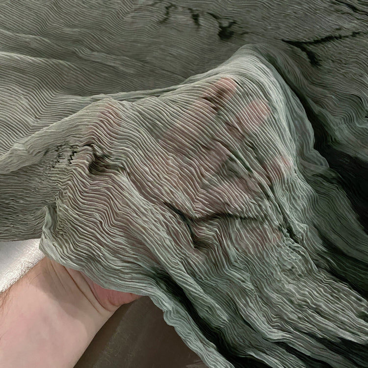 Flame Print Plisse Chiffon - Dark Green / Pale Sea Green