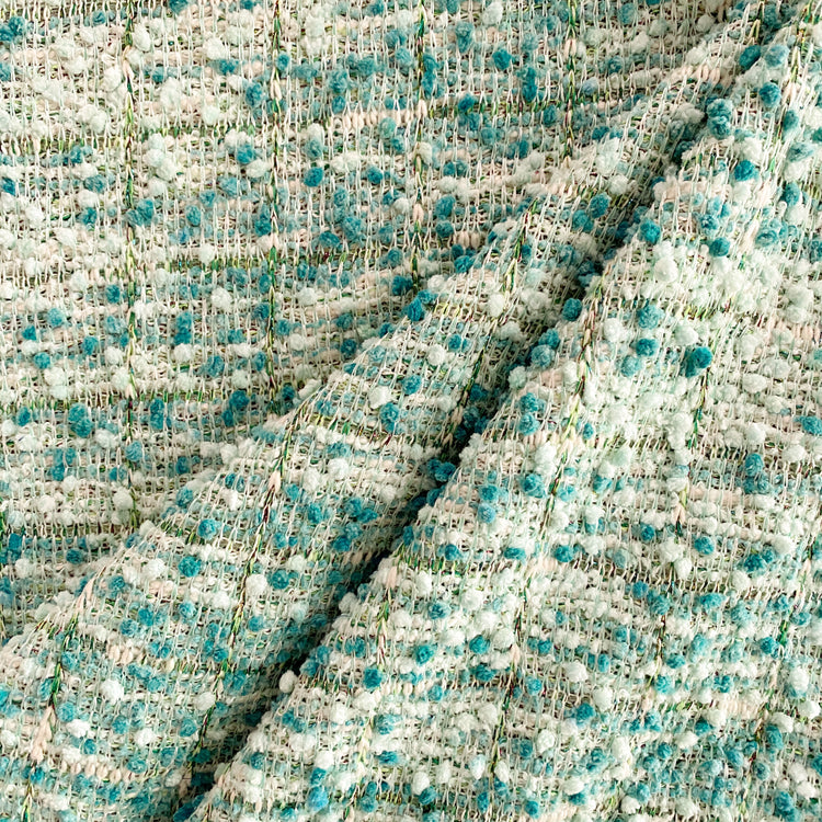 Chenille Boucle Tweed Knit - Teal / Aquamarine / White