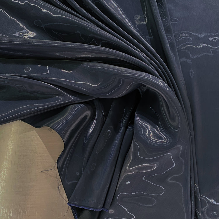 Fabric Lab Exclusive - Satin Backed Liquid Shimmer - Dark Grey Blue
