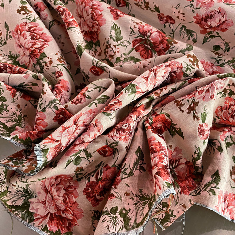 Soft Rose Brocade - Blush / Crimson / Olive Drab