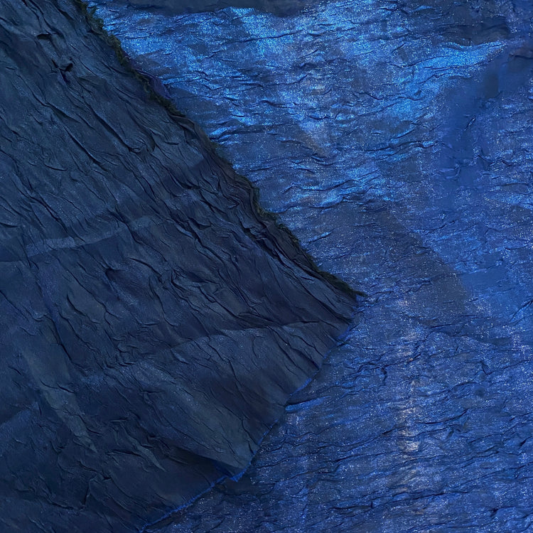 Metallic Creased Shot Organza - Navy Blue
