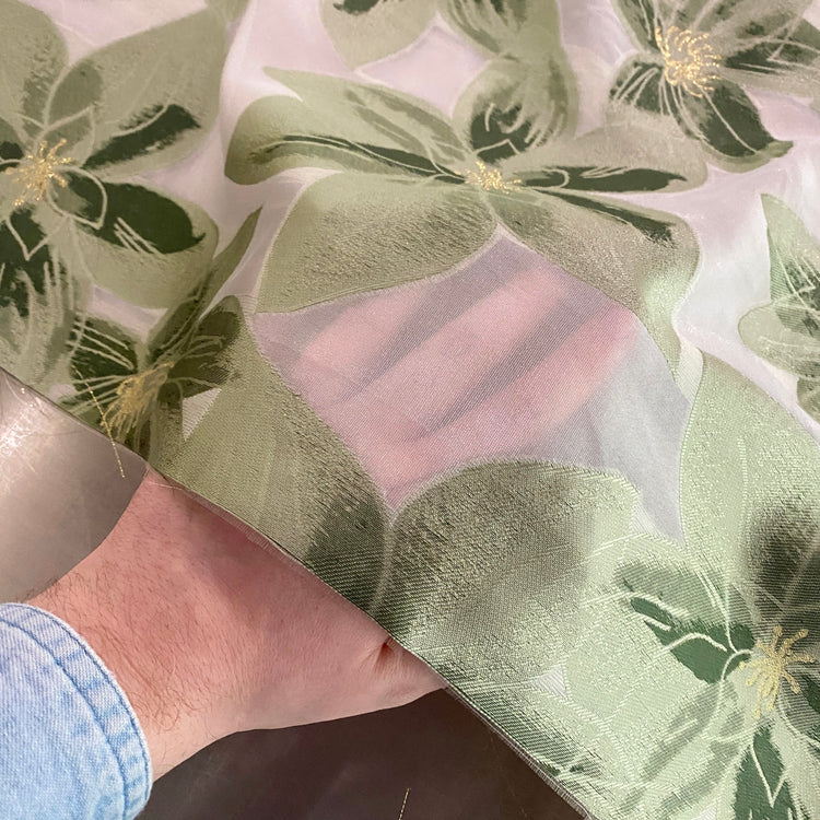 Tropical Flower Organza Jacquard - Light Green / White / Metallic Gold