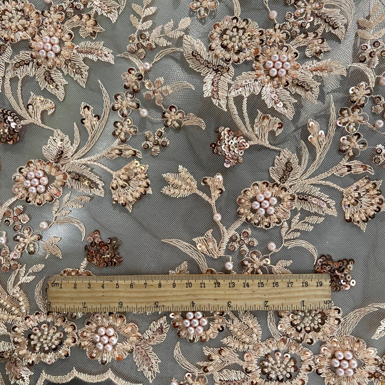 Embellished Flora Net - Light Coral Blush