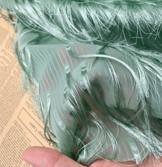 Dobby Long-Fringed Plain Weave - Pale Green