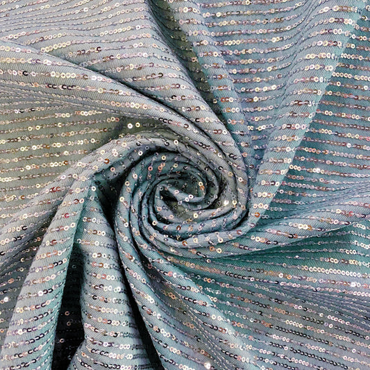 Sequin Embroidered Light Wash Denim - Powder Blue / Silver