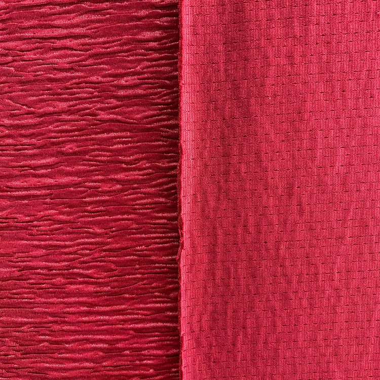 Woodgrain Plisse Matelassé Satin - Crimson