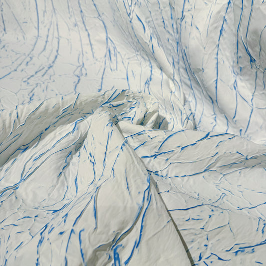 Abstract Frottage Print Sateen - White/Blue