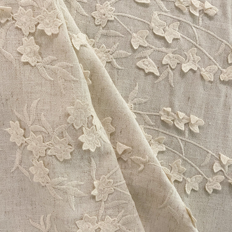 Embroidered 3D Applique Cherry Blossom Linen - Undyed
