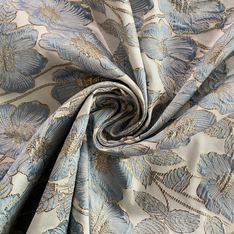 Hibiscus Ripple Brocade - Metallic - Gold/Light Blue