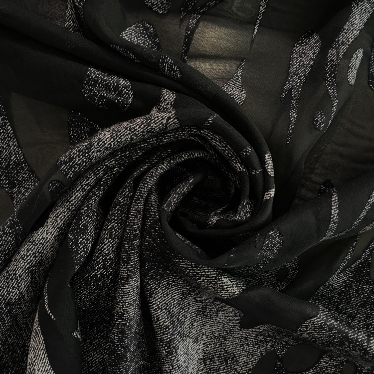 Dripping Denim Devoré Burnout Chiffon - Black / Silver