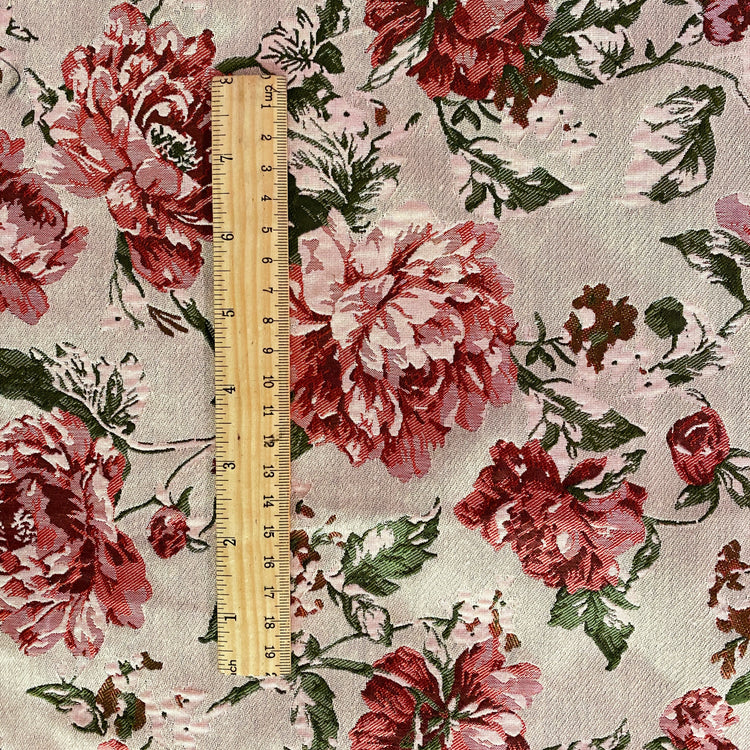 Soft Rose Brocade - Blush / Crimson / Olive Drab
