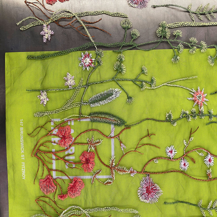 Wildflower Meadow Embroidered Tulle - Green/Black