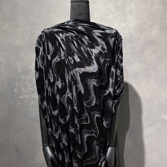 Striped Wave Plush Stretch Velvet - Black