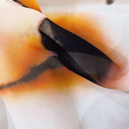Burnt Paper Print Crepe de Chine - White/Orange/Black