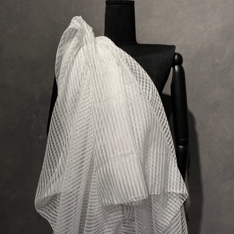 Striped Open-Weave Mesh - White