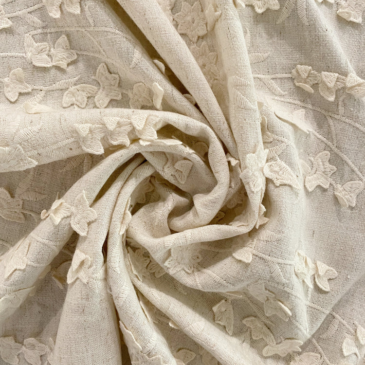Embroidered 3D Applique Cherry Blossom Linen - Undyed