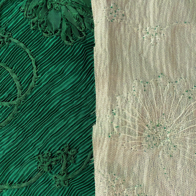 Bonded Plisse with 3D Floral Embroidery - Green / Olive Drab
