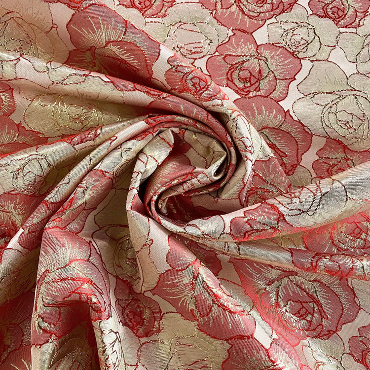 Raised Edge Rose Brocade - Metallic - Crimson/Gold