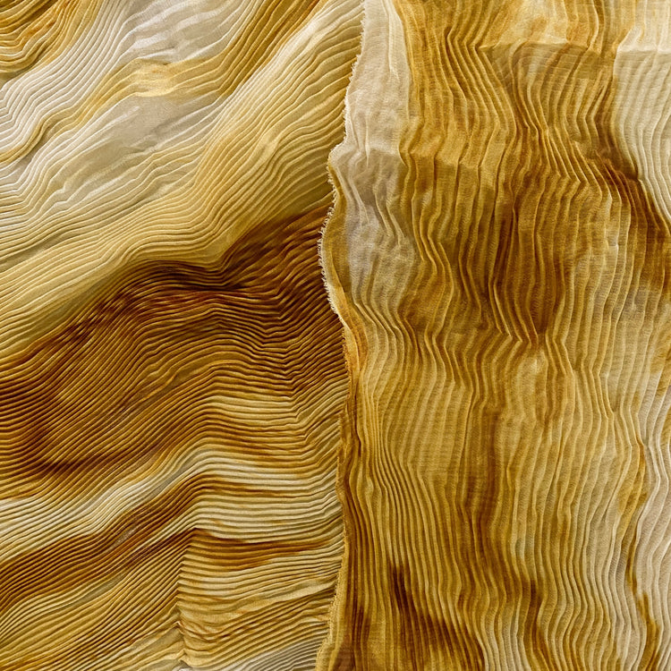 Flame Print Plisse Chiffon - Dark Goldenrod / Pale Yellow