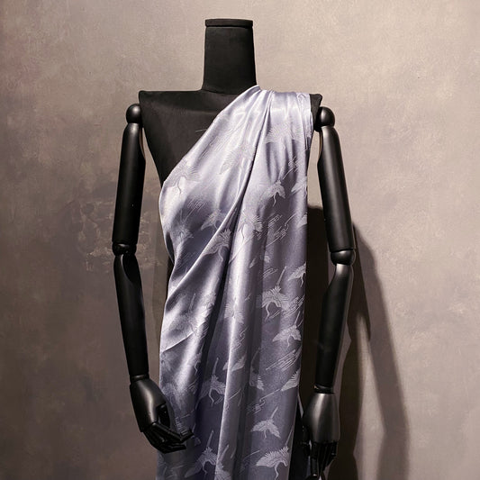 Crane Satin Silk-Blend Damask - Slate Grey