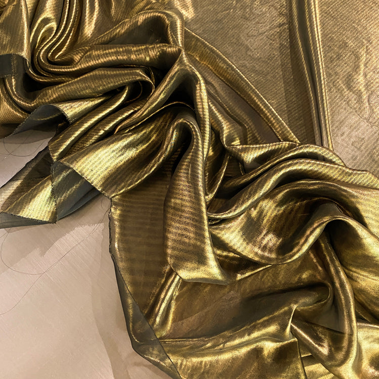 Moiré Stripe Metallic Chiffon - Gold/Black