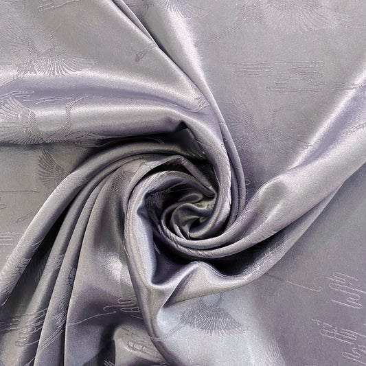 Crane Satin Silk-Blend Damask - Slate Grey