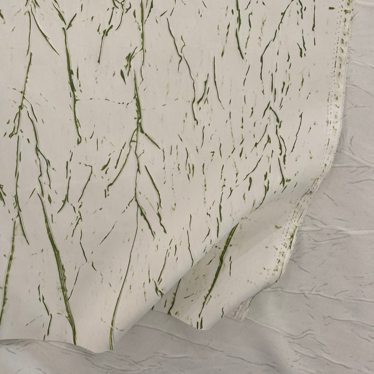 Abstract Frottage Print Sateen Bonded - White/Green