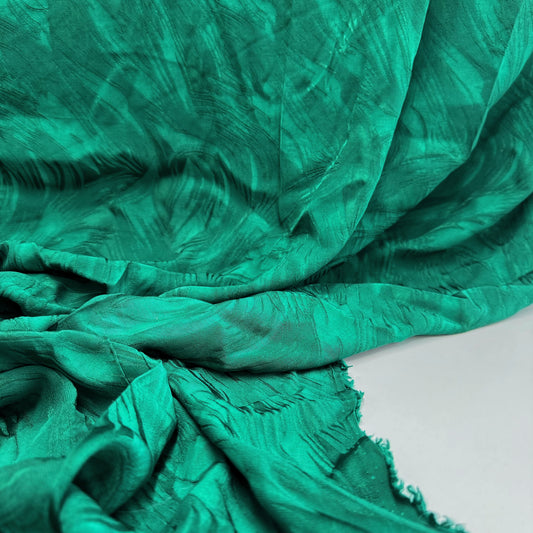 Abstract Brushstrokes Silk/Viscose Damask - Sea Green