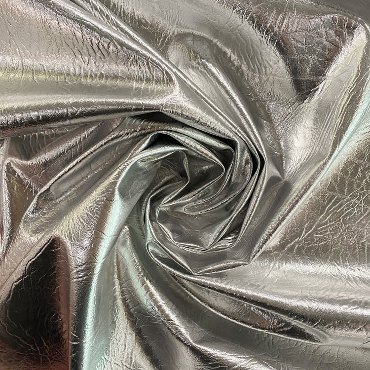 Metallic Wrinkle Grain Faux Leather - Silver