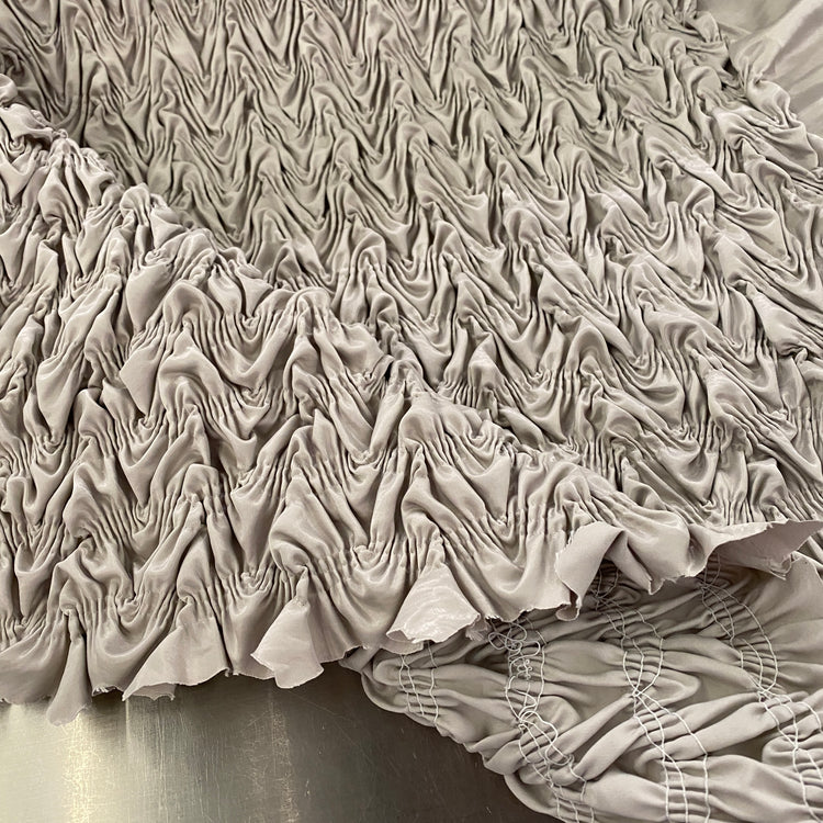 Chevron Wave Smocked Shirred Satin - Gainsboro Grey