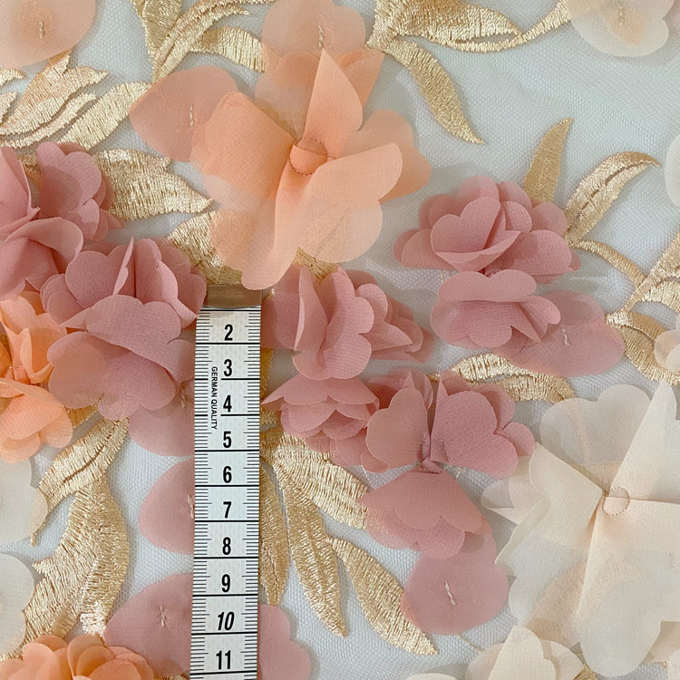 3D Rose Petal Embroidered Mesh - Salmon/Pink