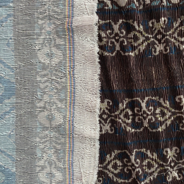 Ikat Woodgrain Plisse Satin - Turquoise / Umber / Cream
