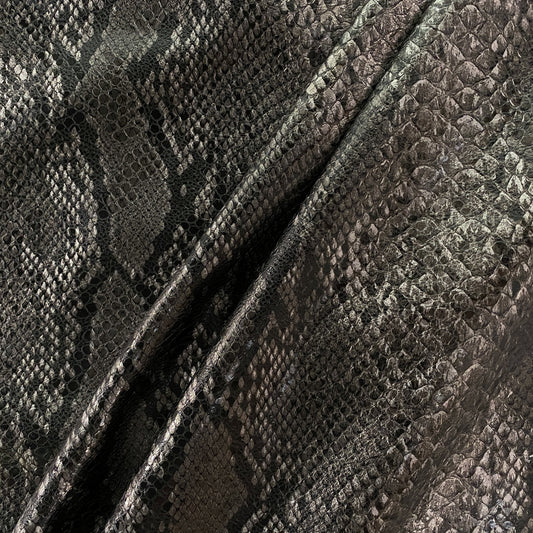 Embossed Snake Skin Faux Leather - Silver / Dark Grey / Black