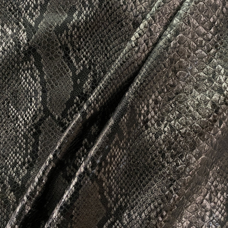 Embossed Snake Skin Faux Leather - Silver / Dark Grey / Black