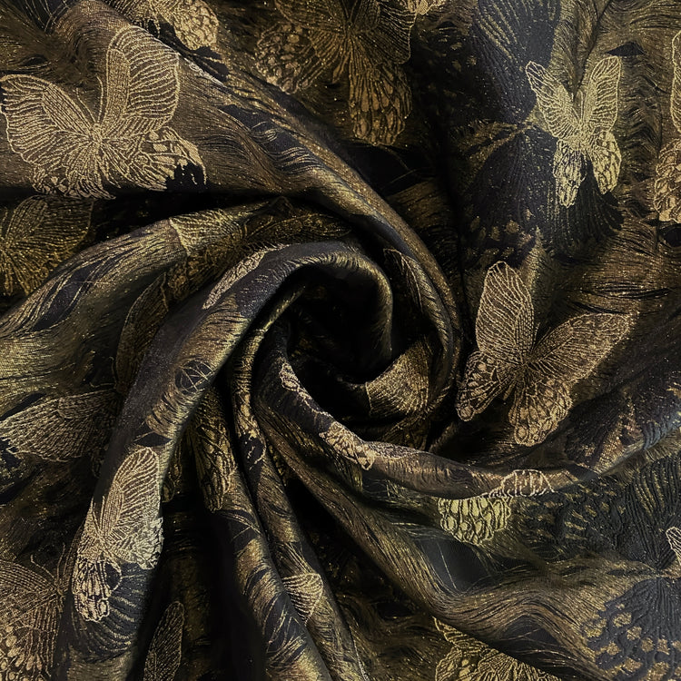 Butterfly Dreamscape Double Woven Jacquard - Metallic Gold / Black