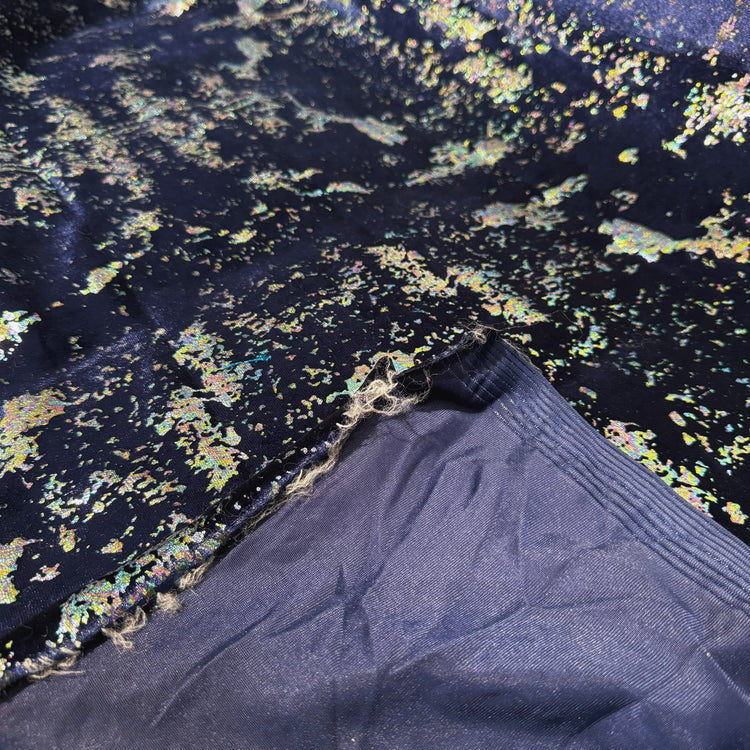 Abstract Holographic Splatter Velour - Midnight Blue