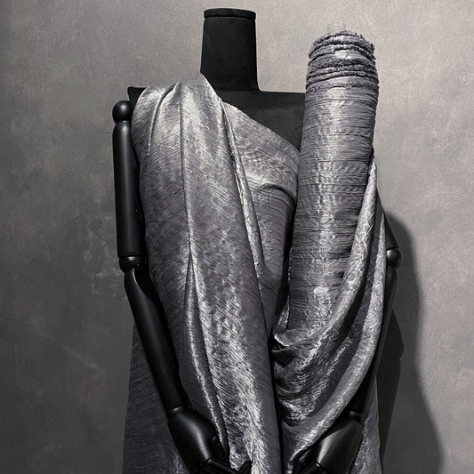 Satin Grain Plisse - Metallic Warp - Silver/Smoke Grey