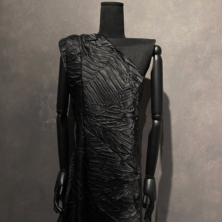 Irregular Pleat Bonded Satin - Black