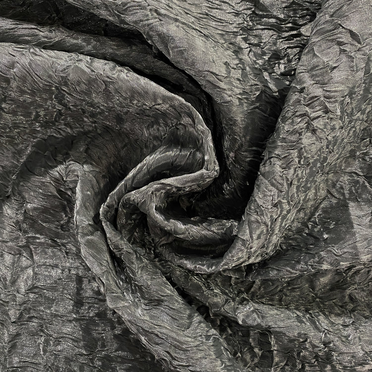 Bonded Plisse Metallic Satin - Dark Silver Grey