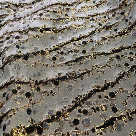 Abstract Kelp Forest & Air Bubble Brocade - White Smoke/Black/Gold Metallic