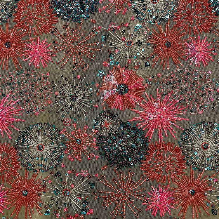 Firework Floral Sequinned Net - Pink / Blue